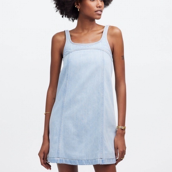 Denim A-Line Sleeveless Mini Dress - Picture 1 of 8